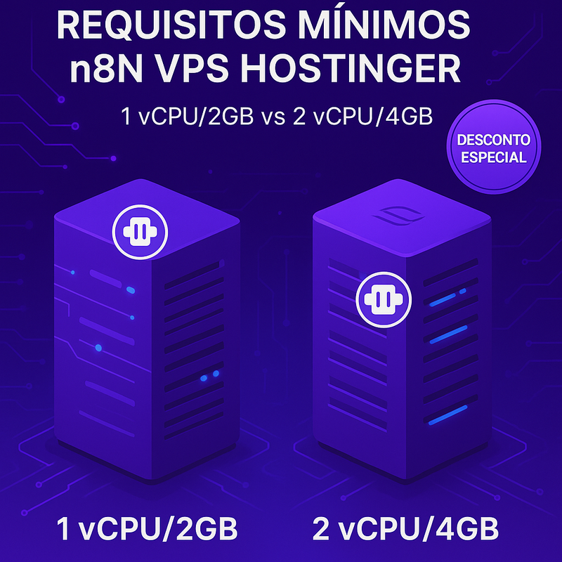 Requisitos mínimos n8n VPS Hostinger: 1 vCPU/2GB vs 2 vCPU/4GB